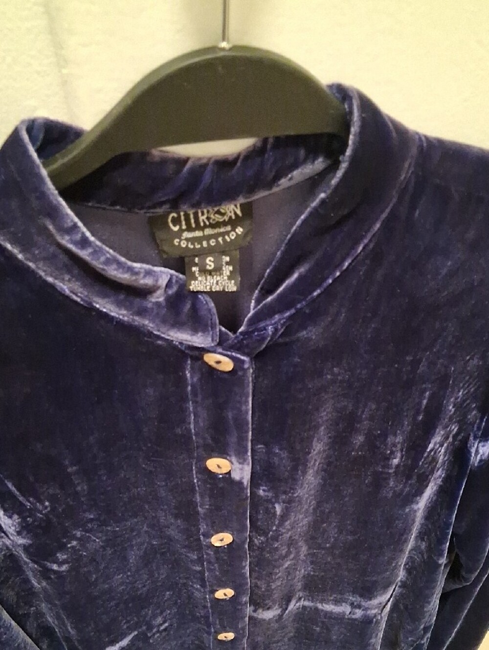 Citron Velvet Button-Front Robe Jacket in Navy - Picture 4 of 5